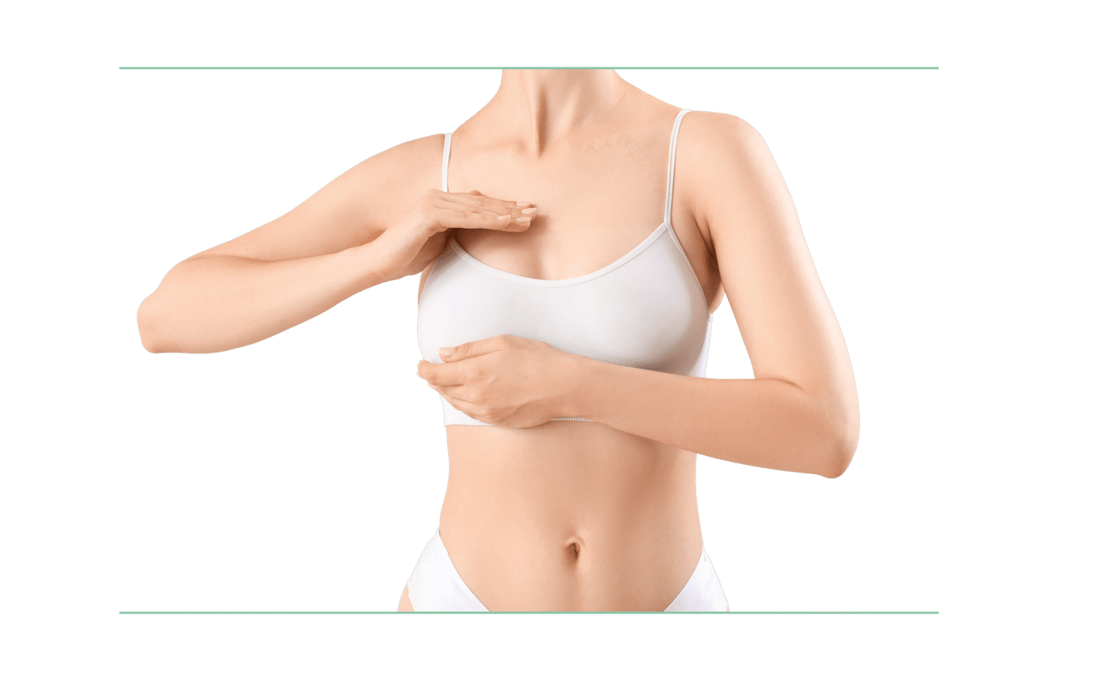 Mujer en ropa interior como haciéndose una palpación en la mama